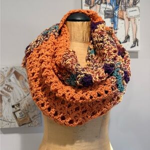 Long Multicolored Crocheted Unisex Scarf 82in long Handmade